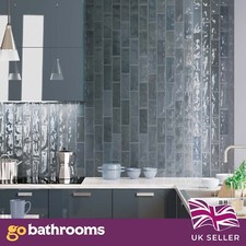 Capri Marine Navy Blue  Rectangle Brick Gloss Porcelain Wall Tile | 65x200mm