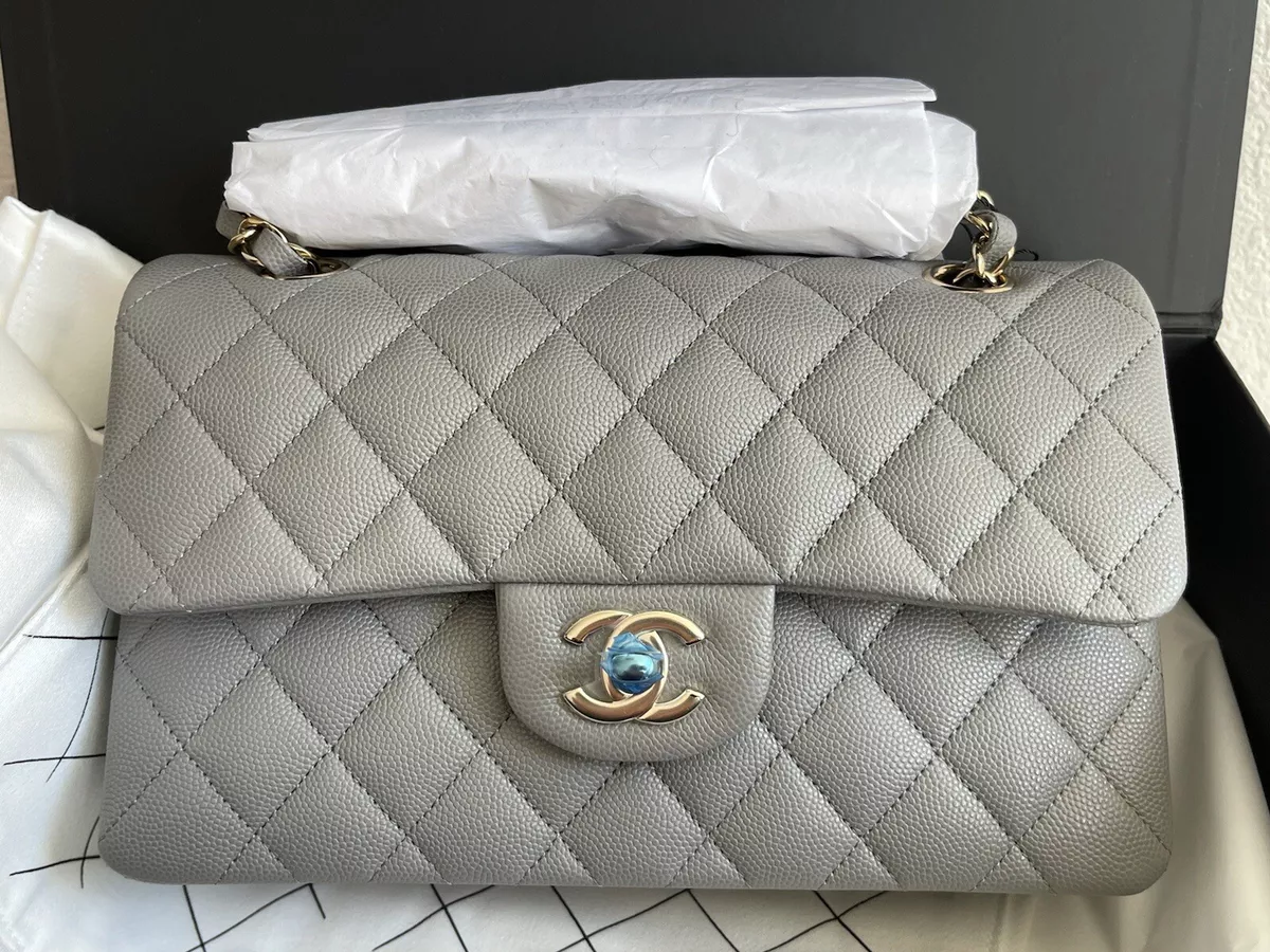 NEW w/ Tag CHANEL 22B Grey Caviar GHW Quilted SMALL Double Flap