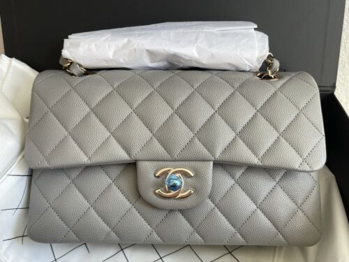 NEW w/ Tag CHANEL 22B Grey Caviar GHW Quilted SMALL Double Flap with  Receipt 3572671322646 | eBay