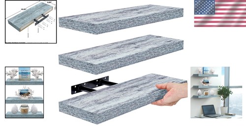 16-Inch Rustic Blue Floating Wall Shelves - Space-Saving 3-Pack for Home Decor - Picture 2 of 10