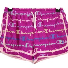 Champion Girls Purple Script Logo Athletic Shorts Size 14/16 Lined Drawstring