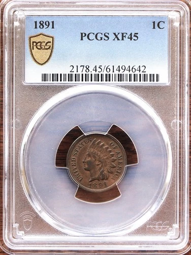 1891 INDIAN HEAD CENT PCGS XF45 1C PENNY