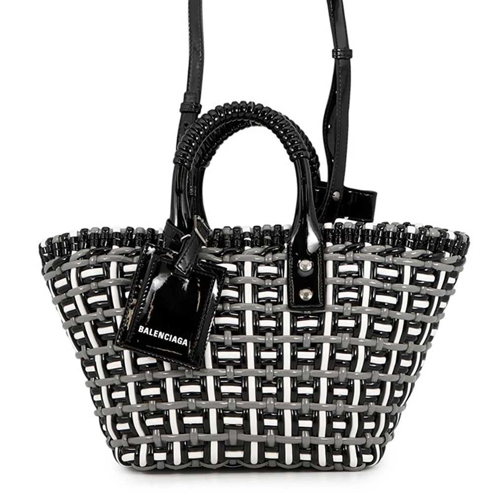Balenciaga — BALENCIAGA Bistro Basket Bag Size XS Patent Leather Black/Gray/White 671342