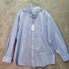 Roundtree Yorke Gold Label Mens XXL Slim Fit Light Blue Dot Non Iron Dress Shirt