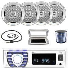 Pyle 1-DIN Bluetooth Marine MP3 Radio W/White Cover, 4x 6.5" 400W Max Speakers