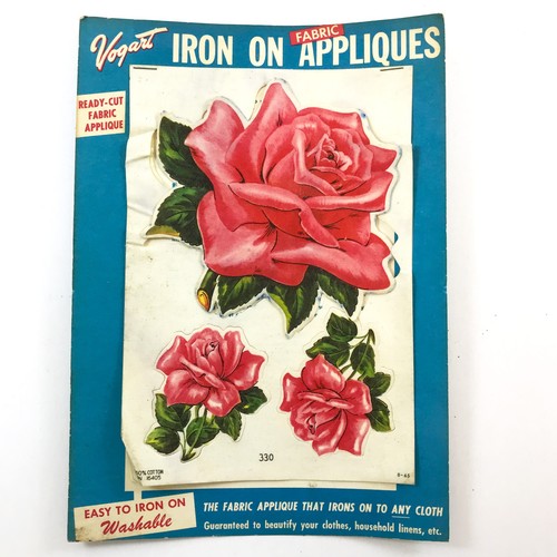 Vintage Vogart Iron on Fabric Appliques Red Roses 1950s Sewing Crafts