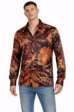 Versace Men’s Baroque Print Shirt – Gold & Red Medusa Style, Long sleeve, Size M