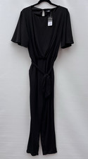 Image of Wallis Black Flutter Sleeve Round Neck Tapered Leg Belted Jumpsuit Size 12 New