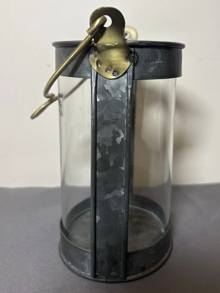 Cilindro de vidro furacão vela lanterna estrutura de metal alça decoração interna externa - Imagem 4 de 4