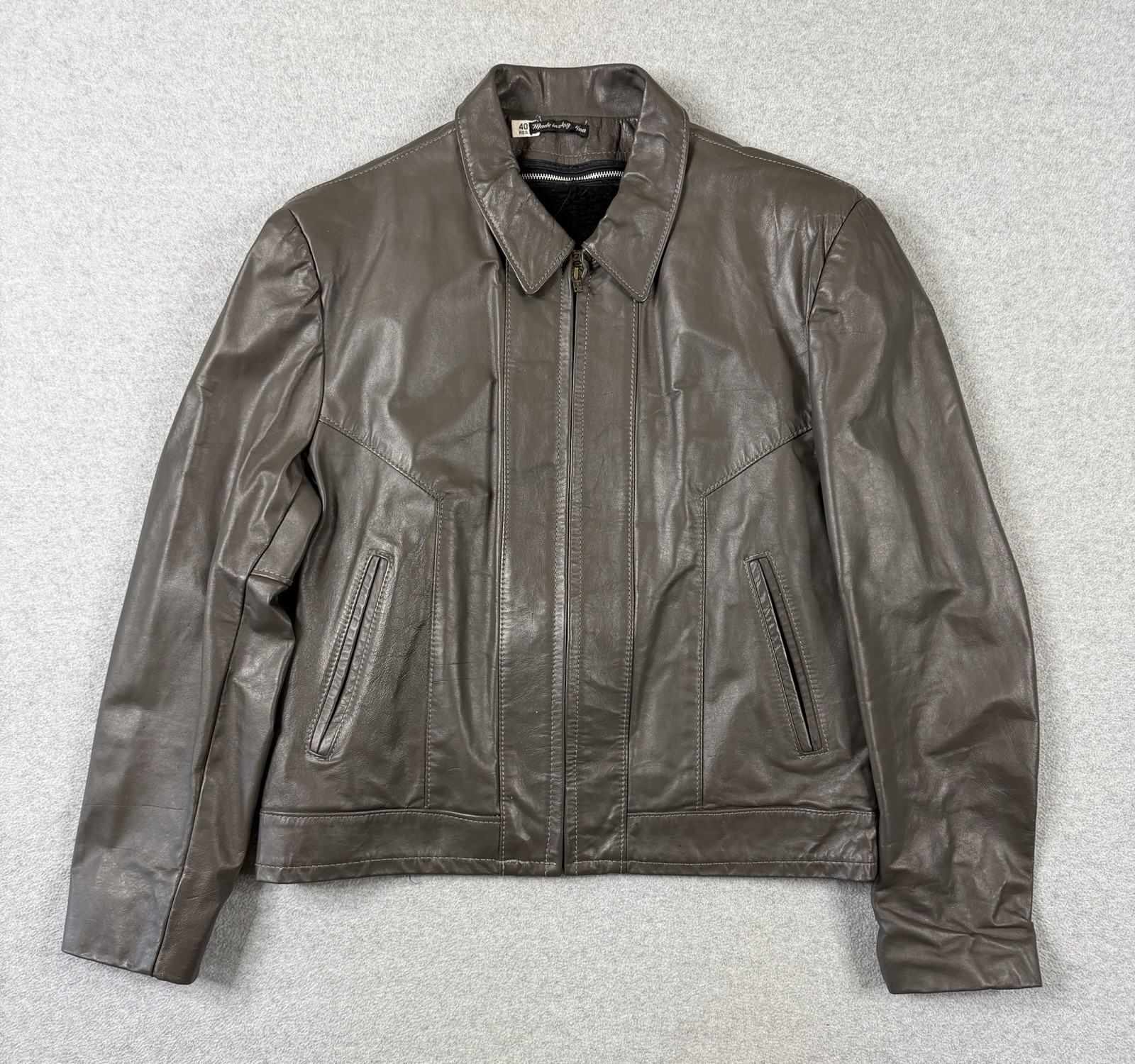 VTG 90s Sears The Leather Shop Gray Biker Faux Fur Lined Jacket Mens 40 Reg