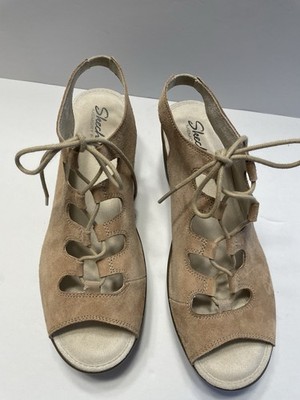 Skechers Parallel Ghillie Lace Up Slingback Wedge Sandals 10 Suede Memory Foam