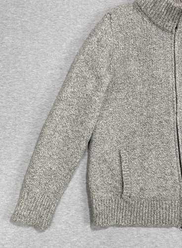 LL Bean Lambs Wool Cardigan Sweater Women's XL Beige Gray Full Zip Mock Neck - Picture 5 of 13