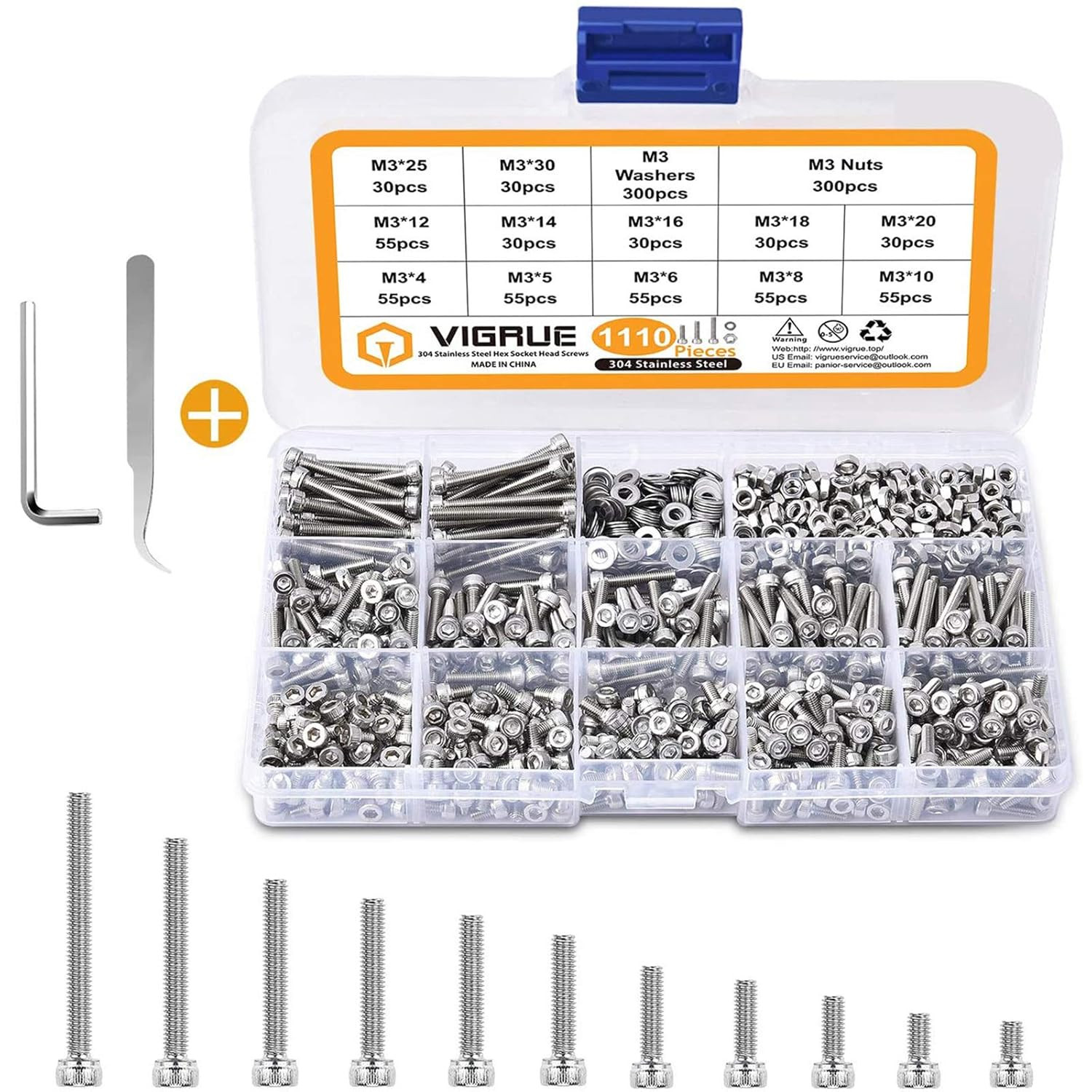 Viti M3 in Acciaio 304 - Set Completo 1110 Pezzi Qualità Premium