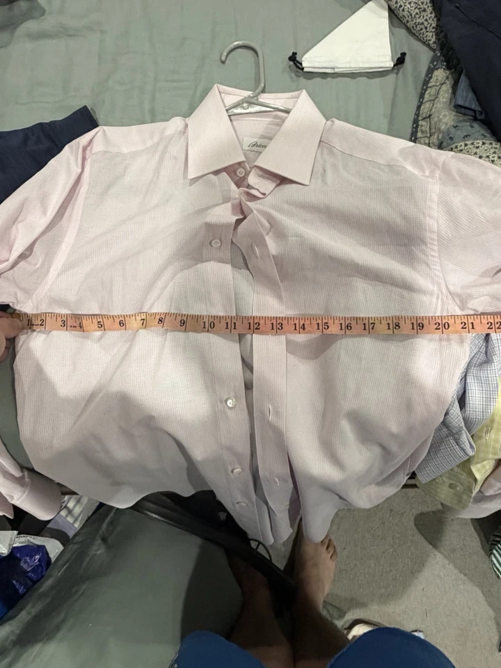 Camisa de vestir Brioni para hombre gris rosa pata de gallo manga larga talla 16/41 Foto 3 de 4