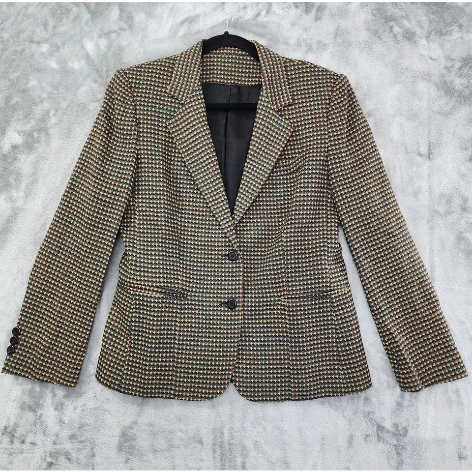 Conjunto de Traje Blazer de Lana Cuadrado Park Vintage Falda con Cinturón Talla M Verde Colorido Años 70 Foto 2 de 4