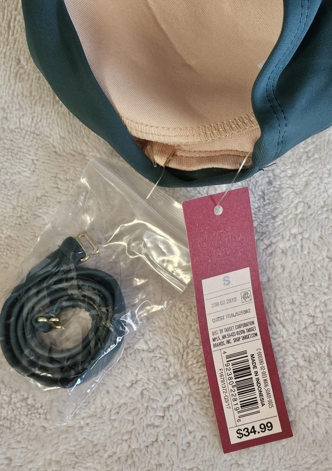 Traje de baño para mujer Merona Quest verde azulado sin tirantes talla pequeña traje de baño con correa Foto 4 de 4