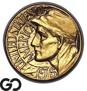 1915 S Panama Pacific Commemorative Gold Dollar $1 Gold Commem Gem BU