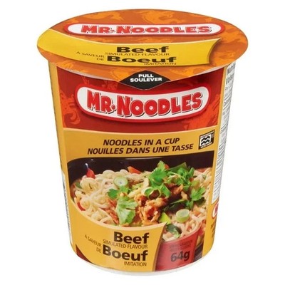 6 X Mr. Noodles instant Beef Cups 64g / 2.2oz - FRESH from Canada