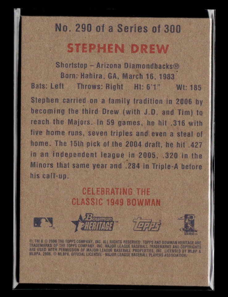 Stephen Drew RC - 2006 Bowman Heritage Silver Foil Rookie #290 Diamondbacks - Image 2 of 2