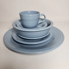 Fiesta Homer Laughlin China 6 Pc Place Setting, Periwinkle Blue Fiestaware, Used