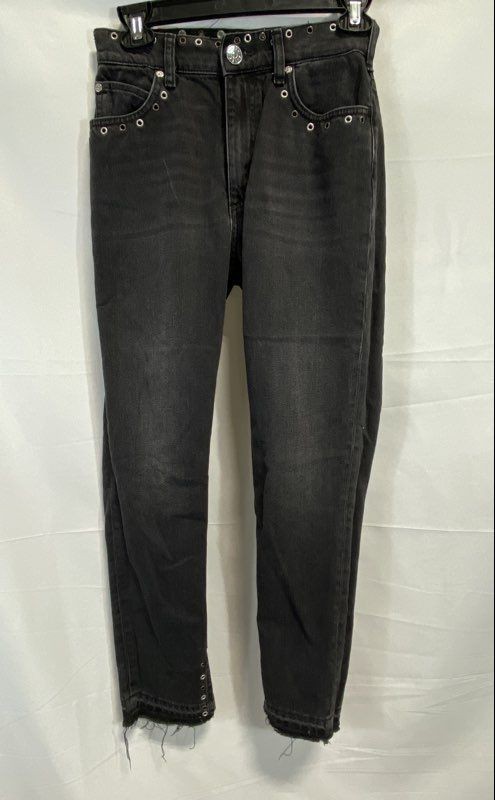 Sandro Paris Women's Black Studded Grommet Hem Raw Edge Slim Jeans Sz 24