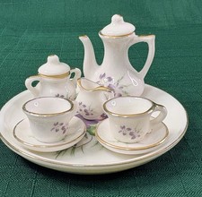 Vintage Violets TEA SET 10 PC Miniature TEA POT CUPS SUGAR CREAMER TRAY 3.5  NOS
