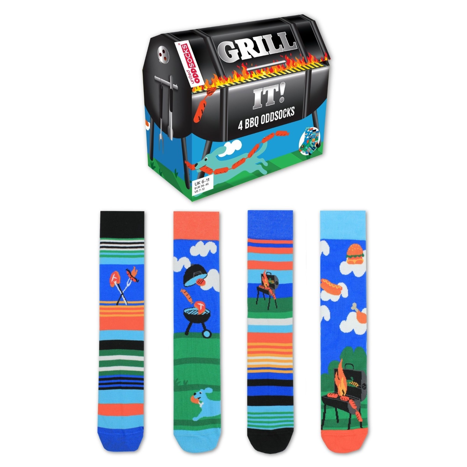 United Oddsocks GRILL IT - Men's Socks - Gift Box - UK Sizes 6 - 11
