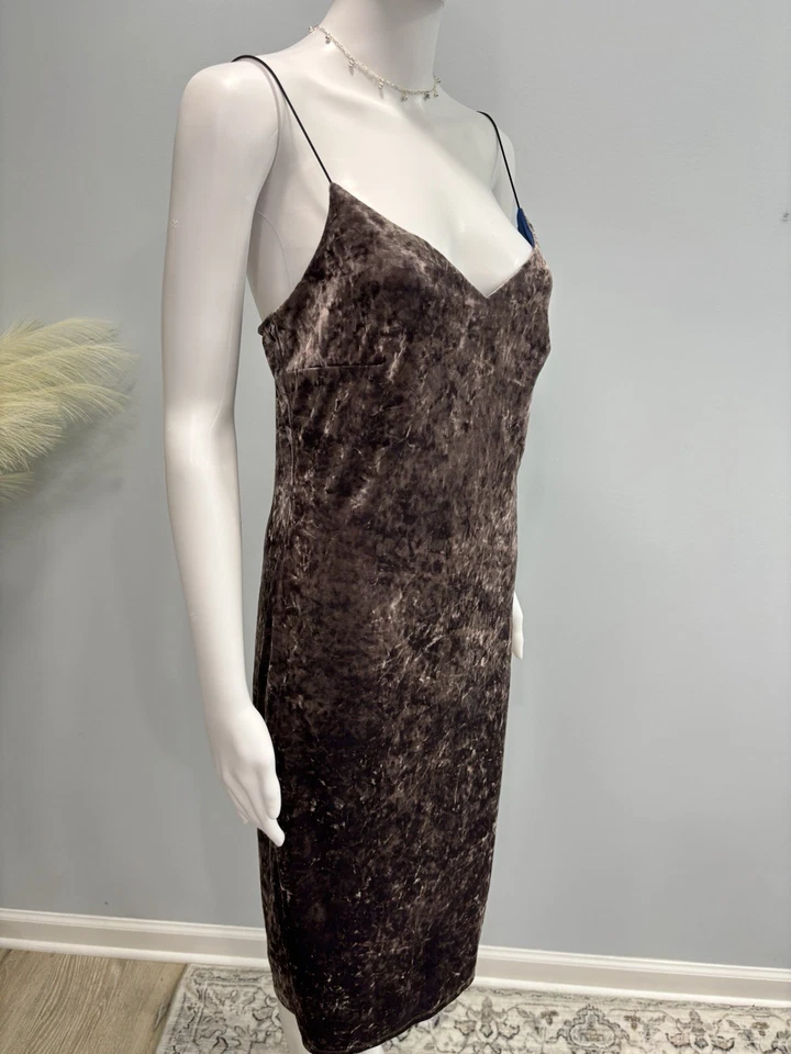 Charlotte Russe Crushed Velvet Slip Dress Brown Bodycon Midi Going Out Large - Image 3 of 4