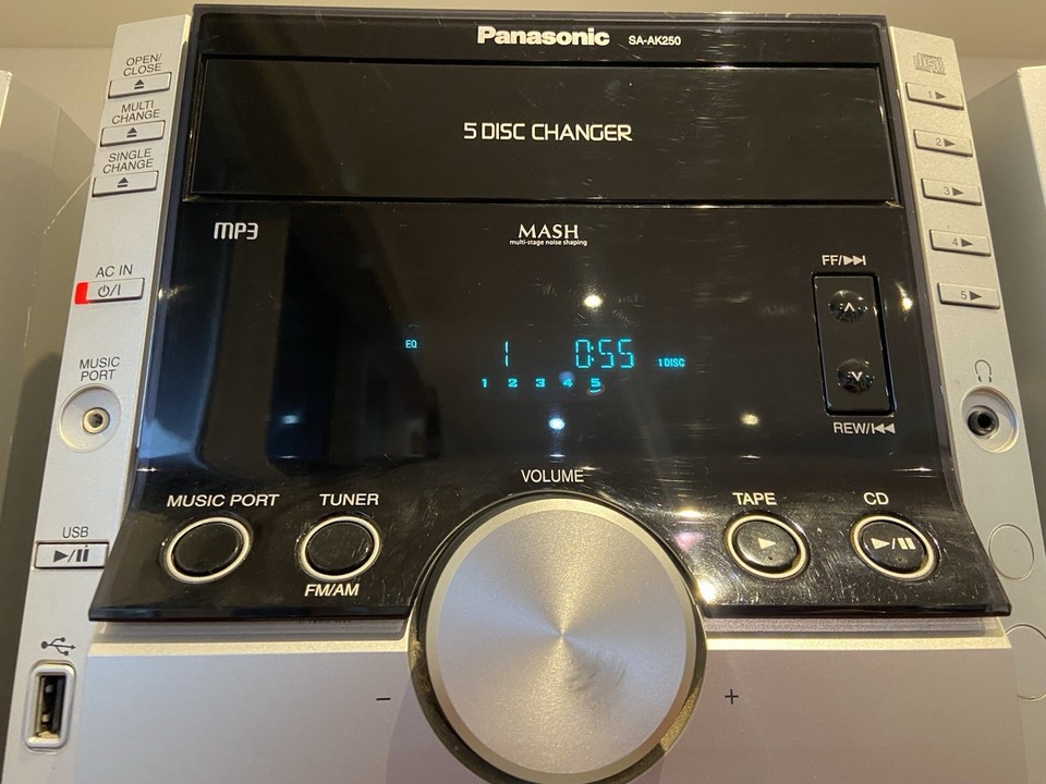 Sign Disc/usb Panasonic SA-AK250 230W Stereo System 5 Disc CD Changer Tape USB MP3 H ...