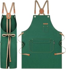 Chef Apron with Cross Ba Straps for Men Women, Cotton Canvas Apron for