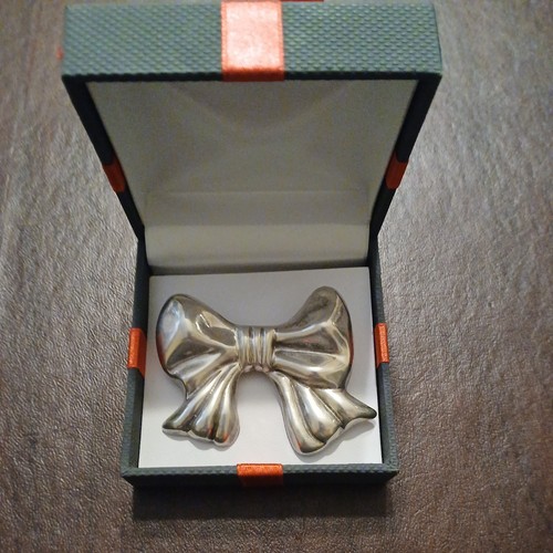 Rare Heavy 26 Gram Vintage Mexico Taxco 925 Silver Bow Brooch Pin Signed TE-20