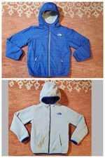 The North Face Boy's S 7/8 Blue/Gray Fleece Reversible Full Zip Hooded Jacket