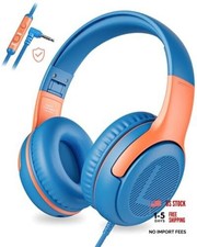 Kids Headphones Wired Toddler Headphones with Microphone, Over-Ear BlueOrange