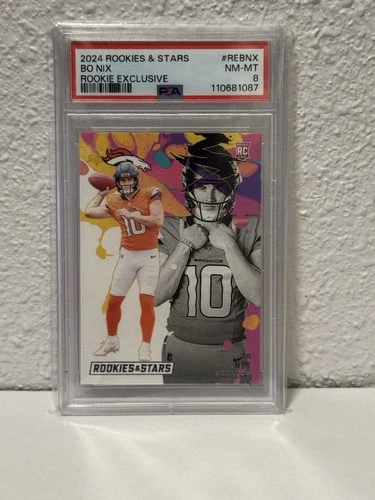 2024 Rookies & Stars Bo Nix Rookie Exclusive RE-BNX PSA 8 NM-MT Broncos RC