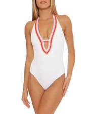 159 Trina Turk Tulum Crochet Jacquard Plunge One Piece Swimsuit 10 ymy1623
