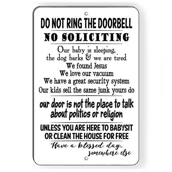 Do Not Ring Bell No Soliciting Baby Sleeping Funny Sign / Decal   /  Sf023