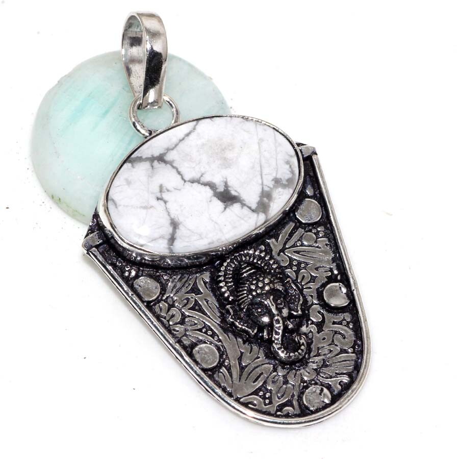 Howlite  925 Silver Plated Gemstone Pendant  2.1