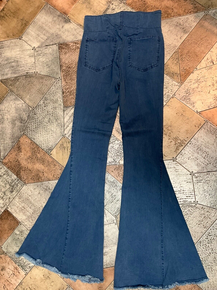 SKYLAR MADISON BLUE DENIM FLAIR BELL BOTTOM JEANS SIZE MEDIUM M ELASTIC  WAIST