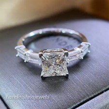 14K White Gold Finish 2.60CT Princess Cut Diamond Lab-Created Engagement Ring