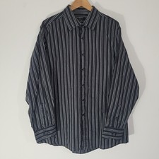 Mens GEORGE Dress Shirt Black Striped Neck 17 Long Sleeved Cotton Formal