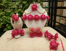 Women fashion flower  earrings tika bracelets necklace haldi mehandi babyshower