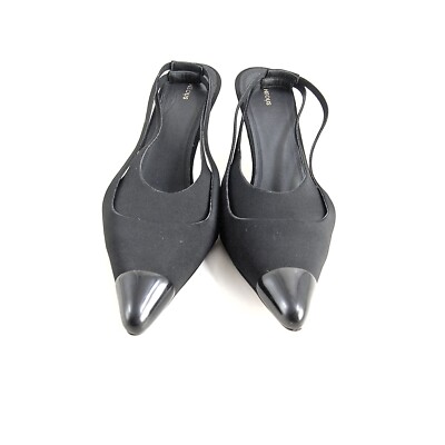 Neous Slingback Sandals Black Fabric Leather Mid Heel Womens Size US 10 EU 40