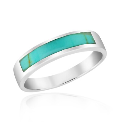 Green Turquoise Signet Sterling Silver Ring Rectangular Inlay