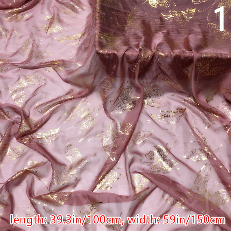Bronzing Chiffon Fabric Cloth Sheer Butterfly Print Costume Dress DIY Craft