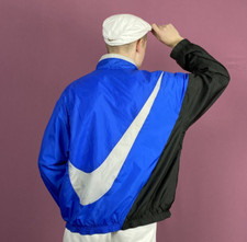 90s Nike Big Swoosh Vintage Men's Windbreaker M Blue Black Nylon Track Jacket