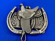 Horse Saddle with Lucky Horseshoe Western Cowboy Cowgirl Buckle Rage Belt Buckle