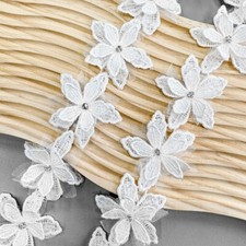 18x Embroidery Flower Appliques Rhinestone Sew-On Patches Water Soluble Trim DIY