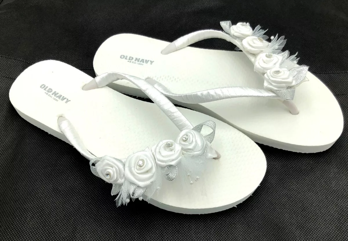 White Bridal Flip Flops Flower Girl Flip Flops Wedding Flip Flops