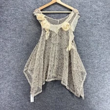 dWomen S Small Beige Crochet Tunic Sleeveless Silk Casual