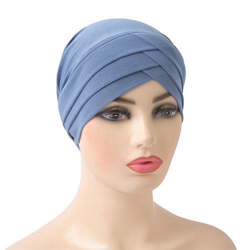 Women Hijab Stretch Wrap Head Hats Muslim Cross Bonnet Chemo Turban Caps Islamic - Picture 16 of 28